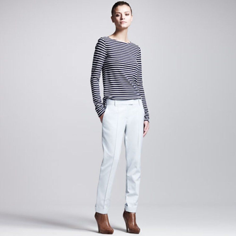 Theory Marsienna White Cotton Blend Tapered Trouser Pants